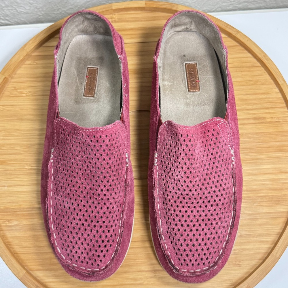 Olukai Nohea Perf Loafer 8.5 Maroon Suede Leather Slip On Perforated Foldable - Picture 4 of 9